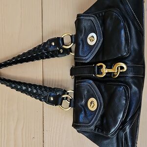 Vintage Coach Daphne Satchel Handbag Black Leather  Bag  Brass Accents